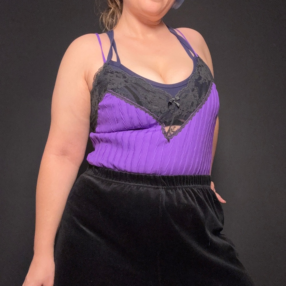Vtg 90s Sears Purple Lace Bodysuit M Whimsigoth anything but simple slip - Picture 3 of 10
